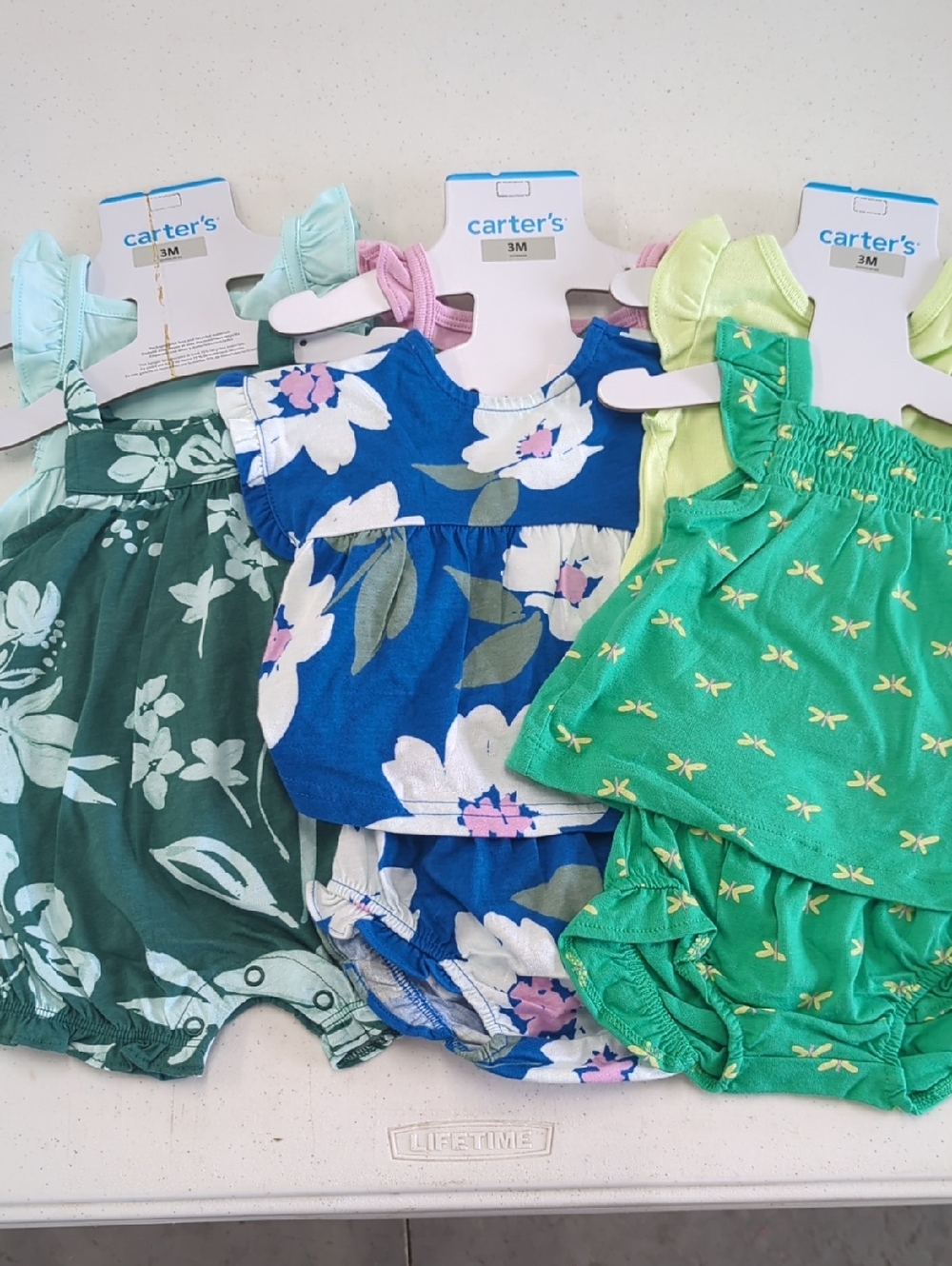 Carter's Blue Floral and Green Romper Set
